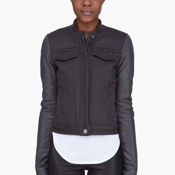 T by Alexander Wang bomber leather sleeve jacket - Picture 11 of 12
